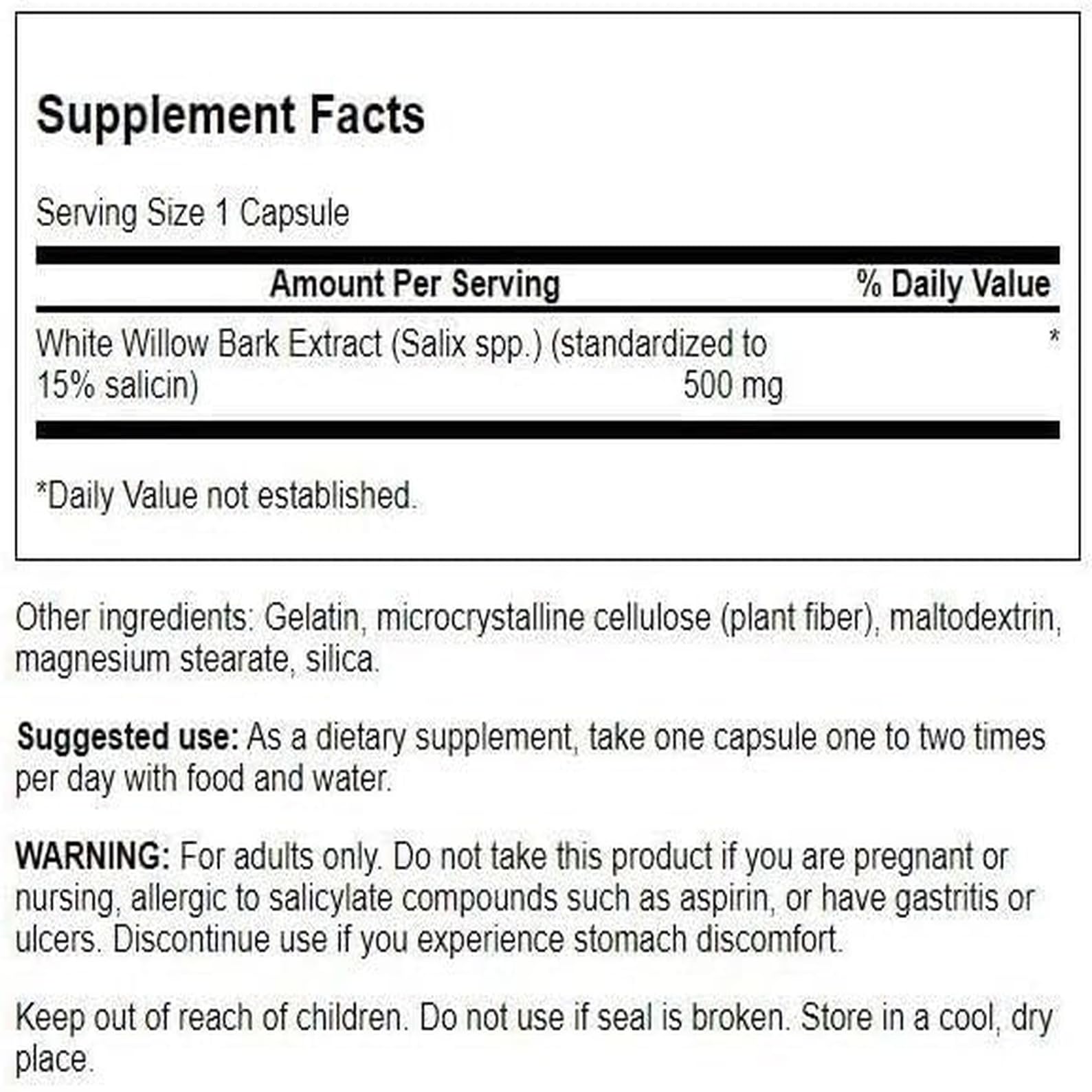 Swanson White Willow Bark Extract - Promotes Joint Support and Muscle Relief - Standardized to 15% Salicin - Natural Supplement with No Stomach Irritation - (120 Capsules, 500mg Each) SwansonBuy Supplements Australia