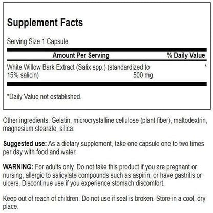 Swanson White Willow Bark Extract - Promotes Joint Support and Muscle Relief - Standardized to 15% Salicin - Natural Supplement with No Stomach Irritation - (120 Capsules, 500mg Each) SwansonBuy Supplements Australia