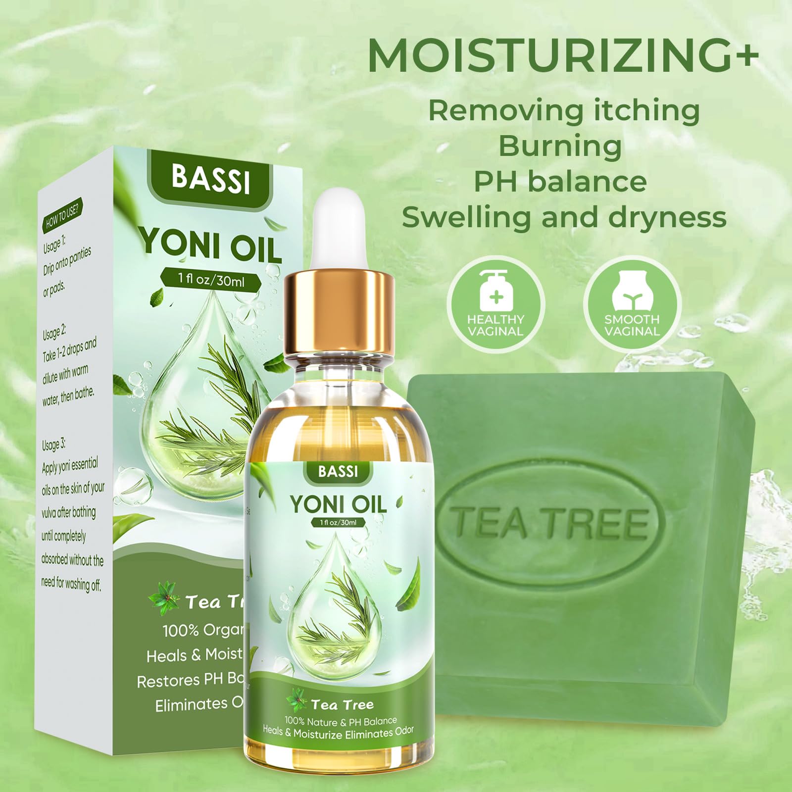 Feminine Wash & Yoni Oil & Yoni Soap Tea Tree Set for Women, Yoni Wash for Vaginal Ph Balance Remove BASSIBuy Supplements Australia