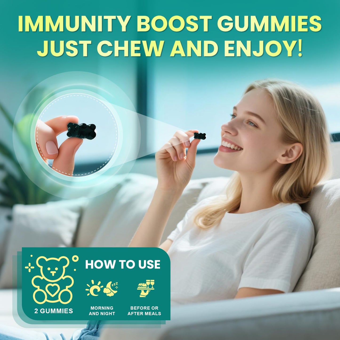 Sea Moss Gummies with Ashwagandha & Chlorophyll, Immune, Digestive and Gut Detox Support, Powered by Black Seed Oil, Vitamin C, Vitamin D & Magnesium, GMO, Vegan, Apple Flavor, 60 SeaMoss Gummies B BEWORTHSBuy Supplements Australia