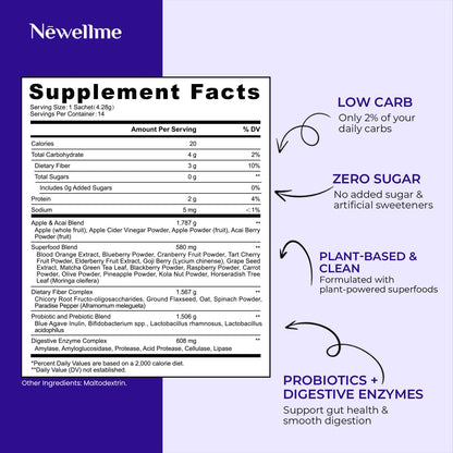 NEWELLME Balance Master Acai Apple Cider Vinegar Powder, Healthy Blood Sugar Support, Probiotics & Digestive Enzymes for Metabolic Support, Vegan Non-GMO, 14 Servings NEWELLMEBuy Supplements Australia