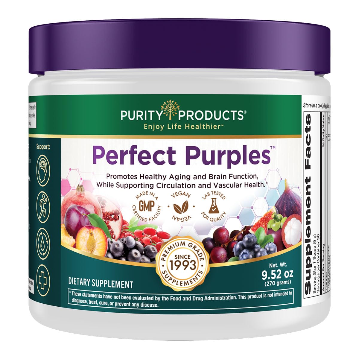 Purity Products Perfect Purples Powder Phytonutrient Rich, Healthy Aging Super Formula - Support Total Body Health - High ORAC Power - P40p Pomegranate Extract w/ 40% Punicosides - 30 Day Supply Purity ProductsBuy Supplements Australia