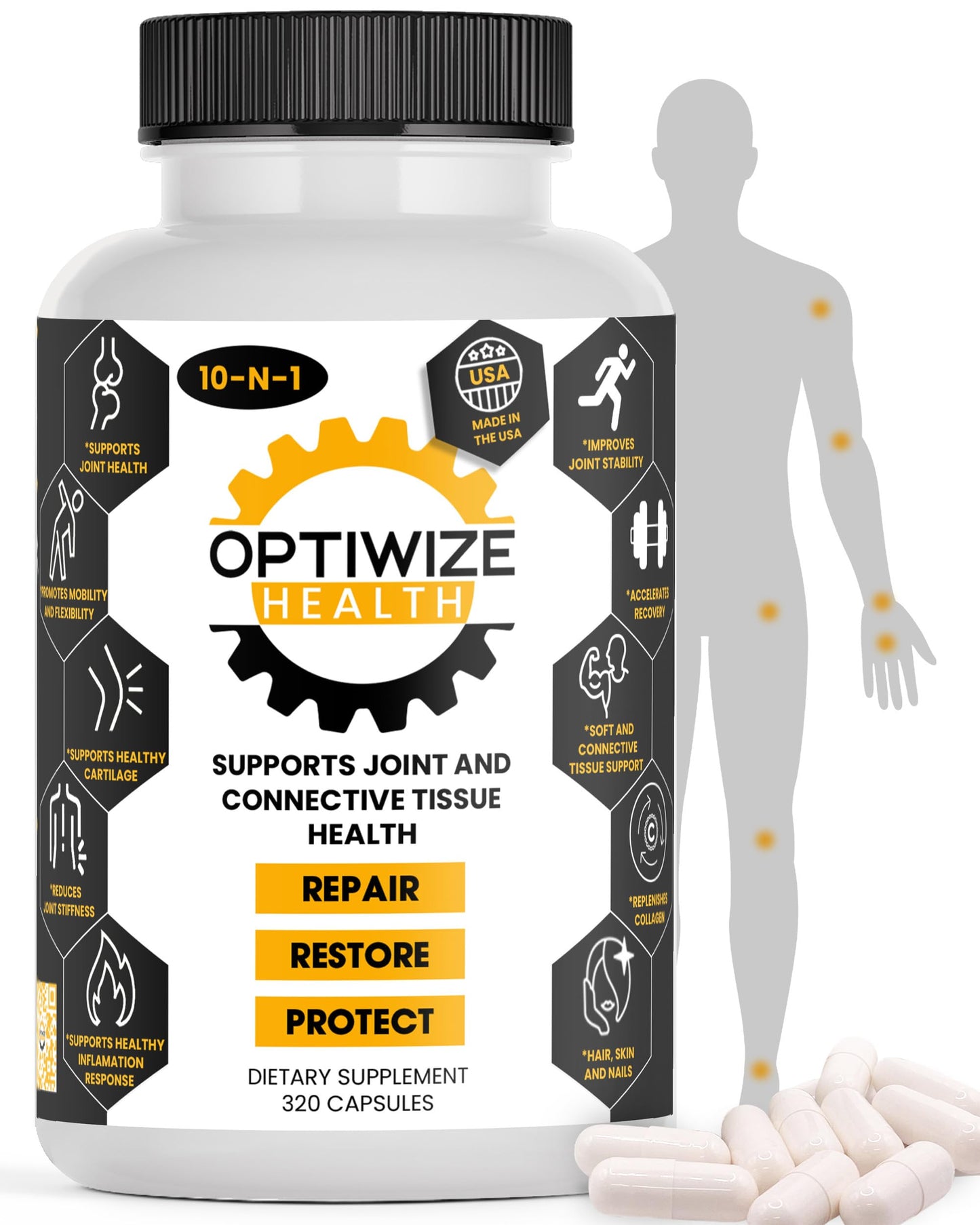 OptiWize 10-N-1 Joint Support Hydrolyzed Collagen,MSM, Hyaluronic Acid, Glucosamine,Chondroitin & More- Targets Joint Discomfort,