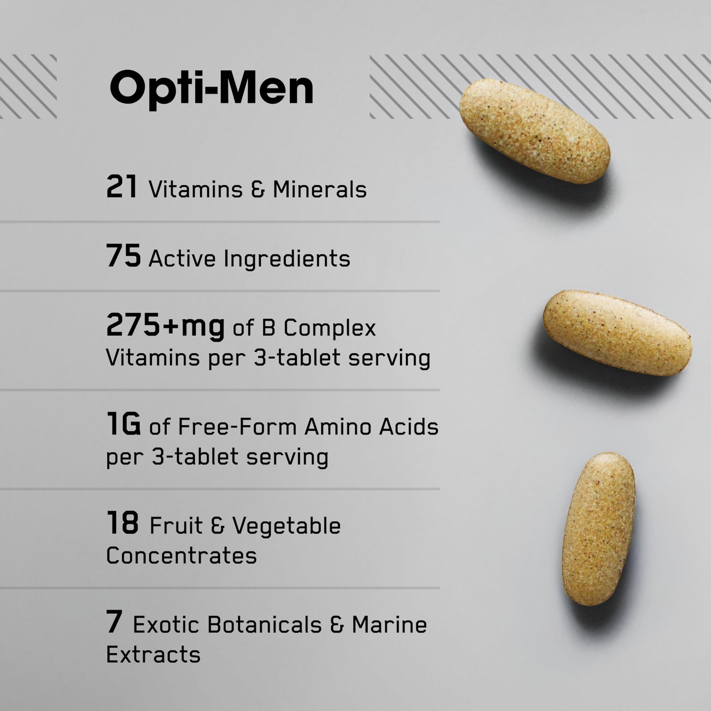 Optimum Nutrition Opti-Men, Vitamin C, Zinc and Vitamin D, E, B12 for Immune Support Mens Daily Multivitamin Supplement