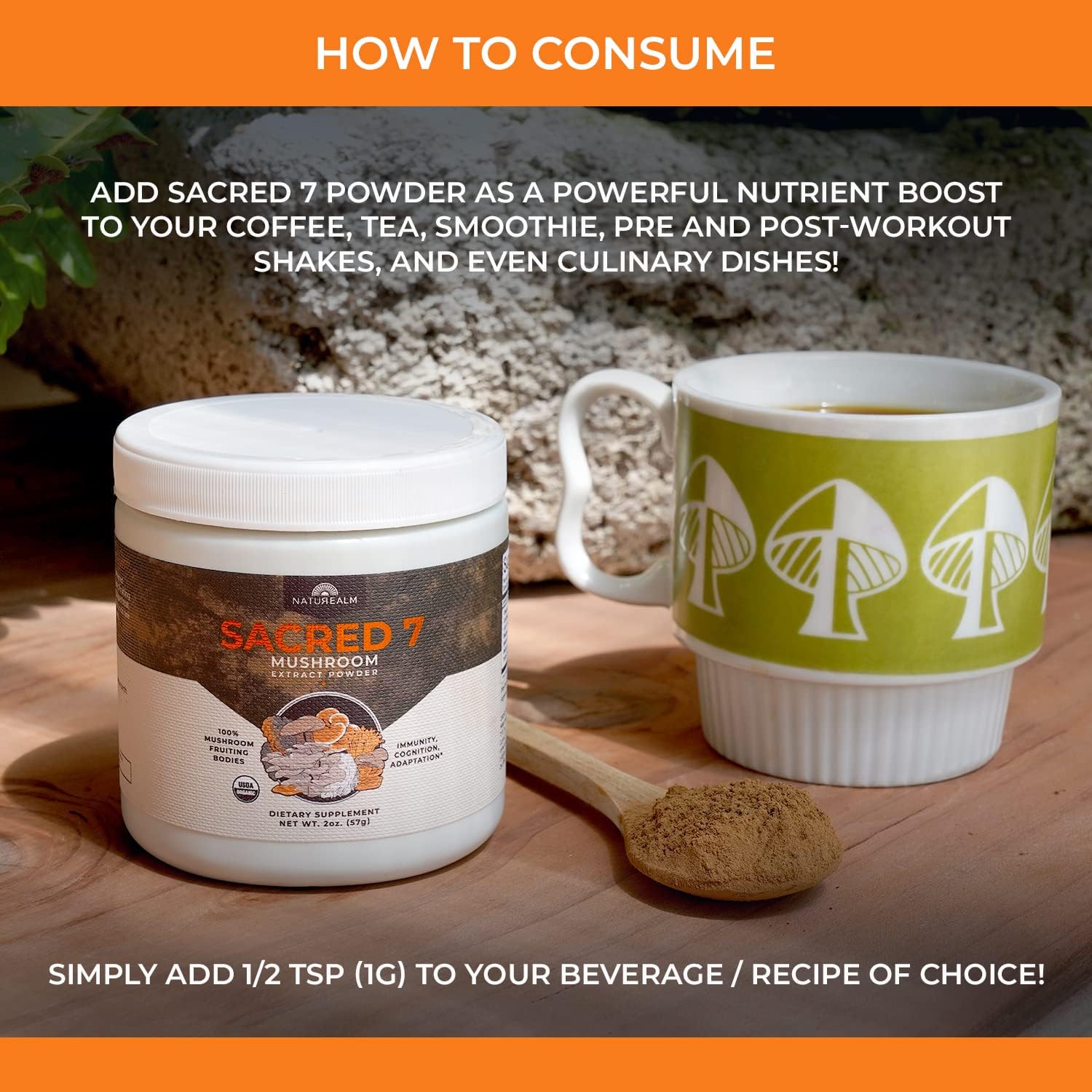 Naturealm Sacred 7 Mushroom Extract Powder - USDA Organic - Lion's Mane, Reishi NaturealmBuy Supplements Australia