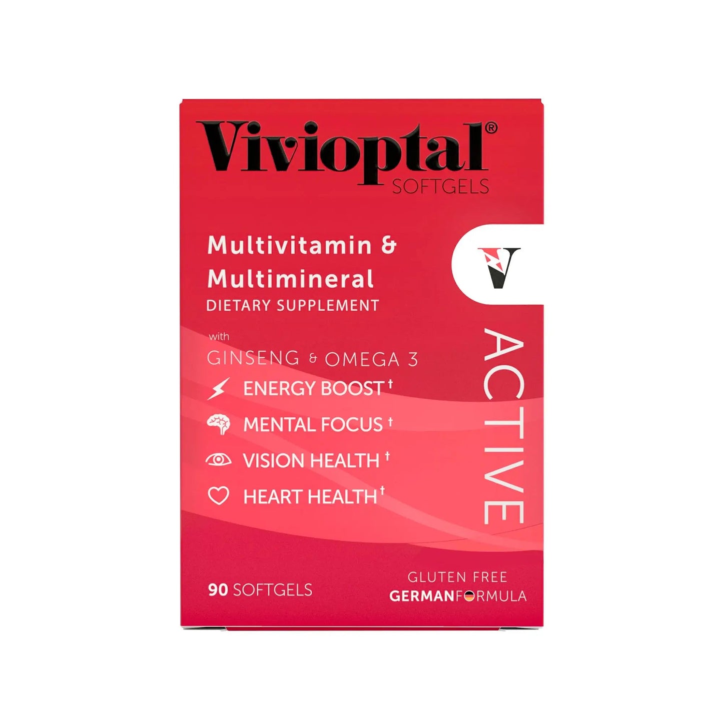Vivioptal Active, 90 Softgels, Ginseng & Omega 3, Multivitamin & Multimineral, Gluten Free, German Formula Vivioptal Vitamins