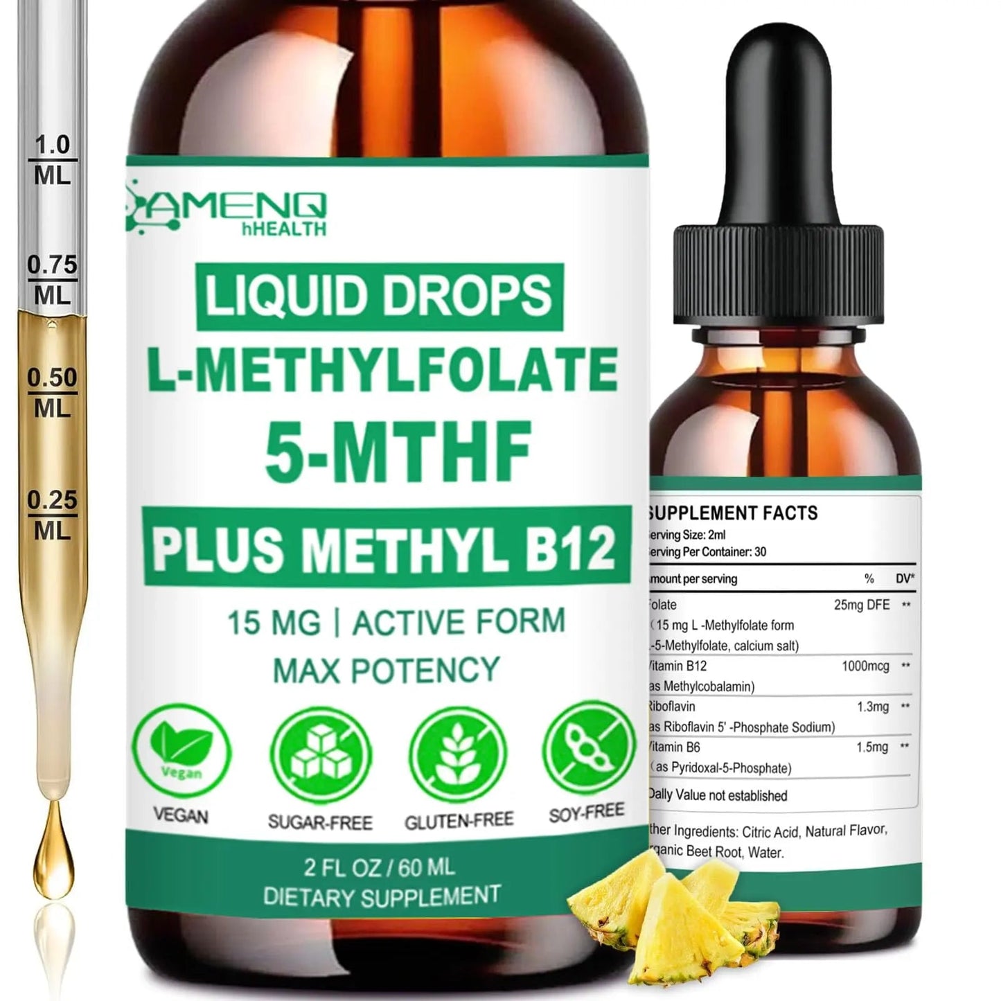 Methylfolate Supplement Liquid Drops, L Methy Folate 15mg Plus Methy B12, B6, B2 Multivitamin, Metabolically Active 5-MTHF Form AMENQ hHEALTHBuy Supplements Australia