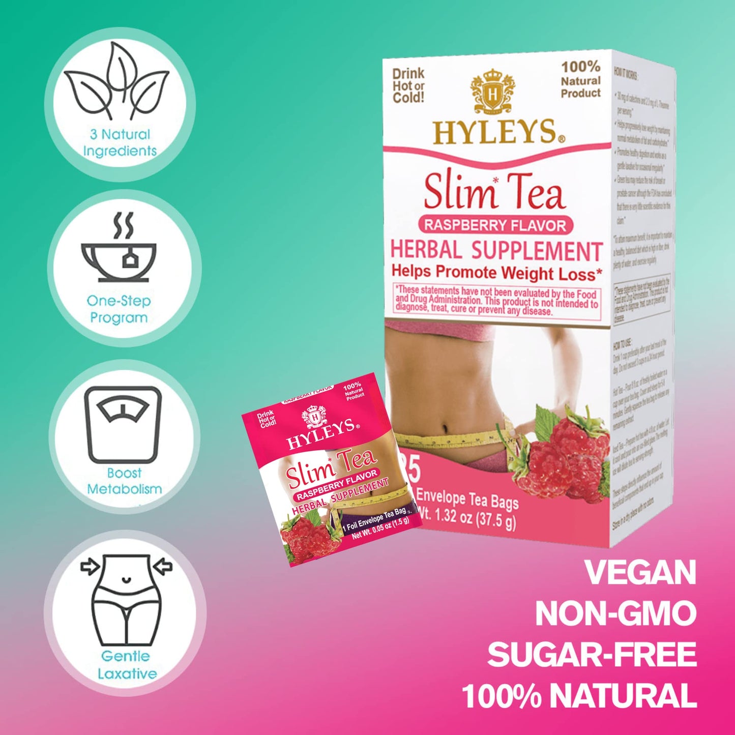 Hyleys Slim Tea Raspberry Flavor - Weight Loss Herbal Supplement Cleanse and Detox HYLEYSBuy Supplements Australia