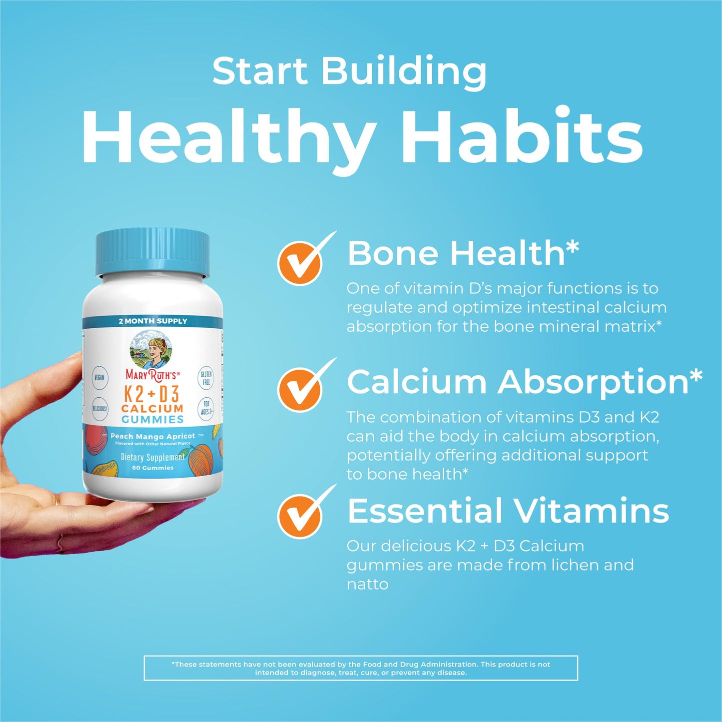 MaryRuth Organics Joint Health Liquid Drops & Vitamin K2+D3 Gummies (Peach Mango and Apricot) | Label Project Verified | Vitamins for Calcium, Joints, and Bone Support | Vegan, Non-GMO, Gluten Free MARYRUTH'SBuy Supplements Australia