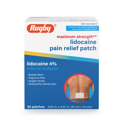 Rugby Maximum Strength Lidocaine Pain Relief Patch - 4% Lidocaine - Topical Anesthetic - Unscented - 30 Patches (1 Pack) RUGBY LABORATORIESBuy Supplements Australia
