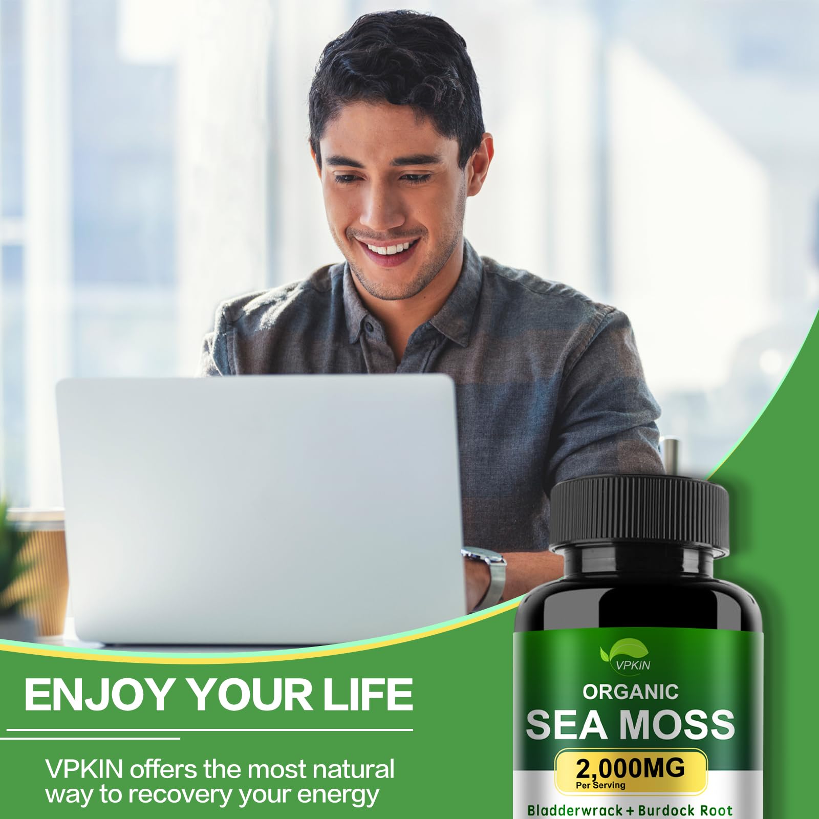 VPKIN Organic Sea Moss Capsules with Bladderwrack,Burdock Root and Black Pepper Extract-Irish SeaMoss Pills 2000mg-Promotes Immune System,Thyroid Support(120 Capsules) VPKINBuy Supplements Australia