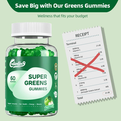 Multivitamin Super Greens Gummies - Daily Vegan Gummy Vitamins for Women, Apple Flavor | Organic Blend with Vitamin C, Turmeric, Zinc, Immune Support, Energy Booster, Metabolism | 60 Count CNDANTINGBuy Supplements Australia