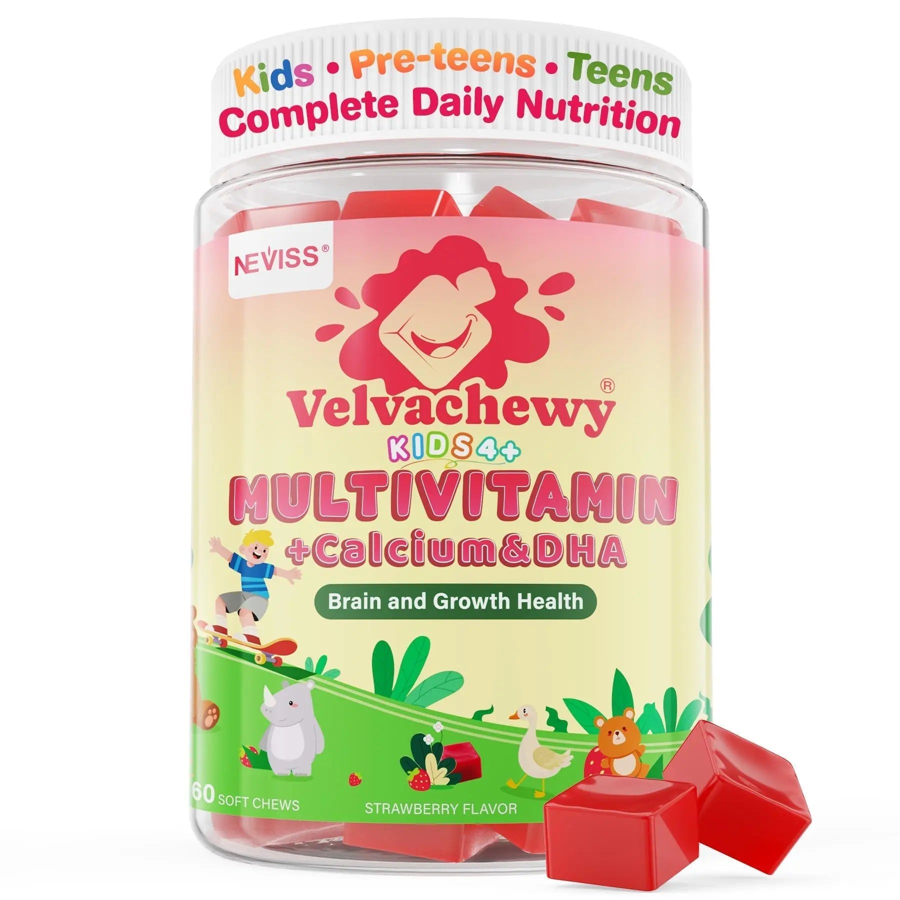 Methylated Multivitamin for Kids Pre-Teen Teens Gummies, Vitamin w/ Omega-3(DHA), Choline, Calcium, D3 K2, Methylfolate & B12 NEVISS