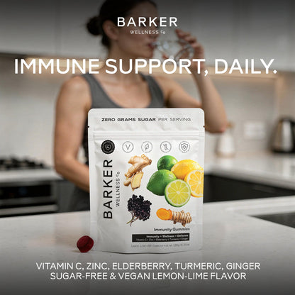 Barker Wellness Immunity Gummies with Vitamin C, Zinc, Elderberry, Turmeric & Ginger for Daily Immune Support | Vegan, Sugar-Free, Lemon-Lime Flavor | Seasonal Wellness Essentials, 60 Count Barker Wellness CoBuy Supplements Australia