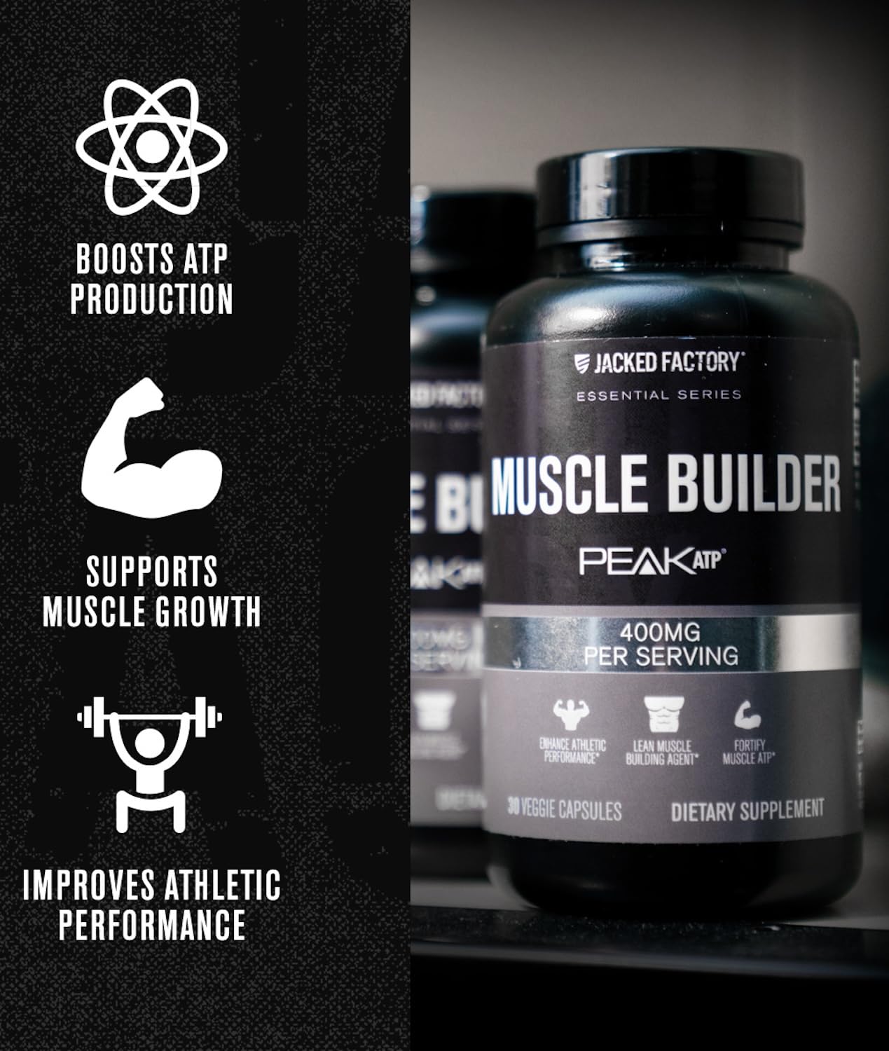Jacked Factory Essentials Muscle Builder - ATP Muscle Builder for Men with Peak ATP to Support Muscle Gain, Enhance Athletic Performance, & Increase Strength - 30 Capsules Jacked FactoryBuy Supplements Australia