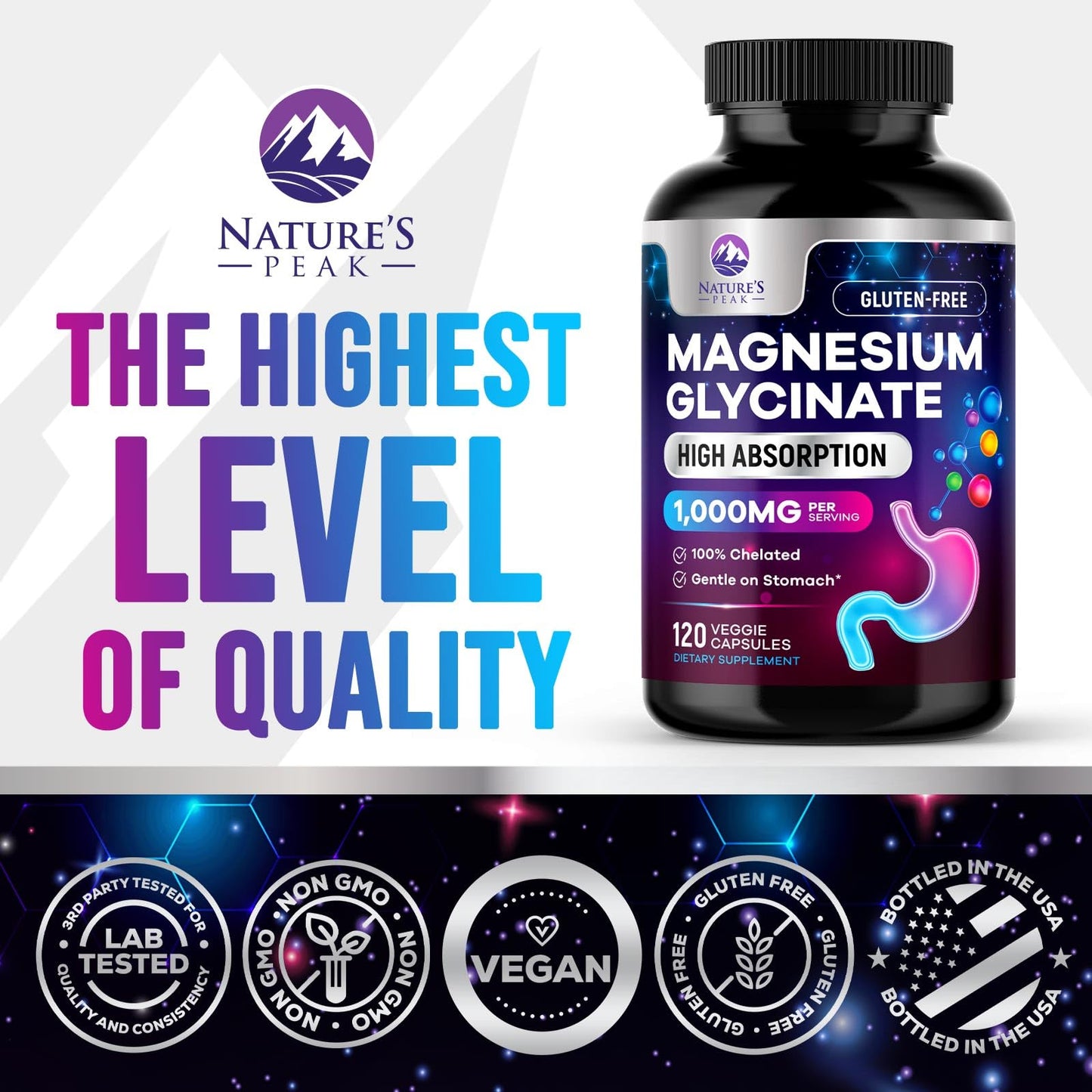 Magnesium Glycinate Capsules 1000mg Per Serving - Pure & Chelated for Max Absorption - Supports Muscle, Nerve & Heart Health, Sleep Support - Magnesium Supplement for Whole Body Support - 120 Capsules Nature's PeakBuy Supplements Australia