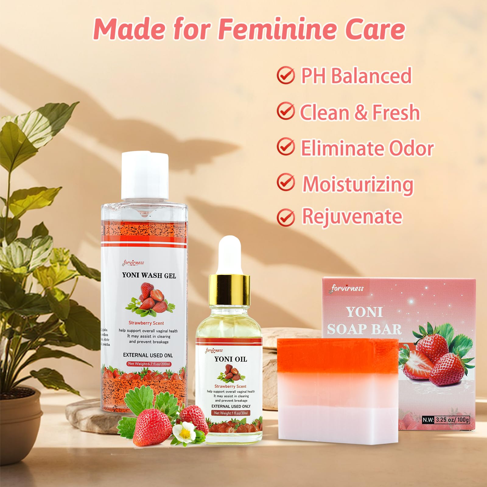 Yoni Wash Yoni Oil Yoni Bar Soap for Women PH Balance, Strawberry Body Oil, Feminine Wash forvirnessBuy Supplements Australia