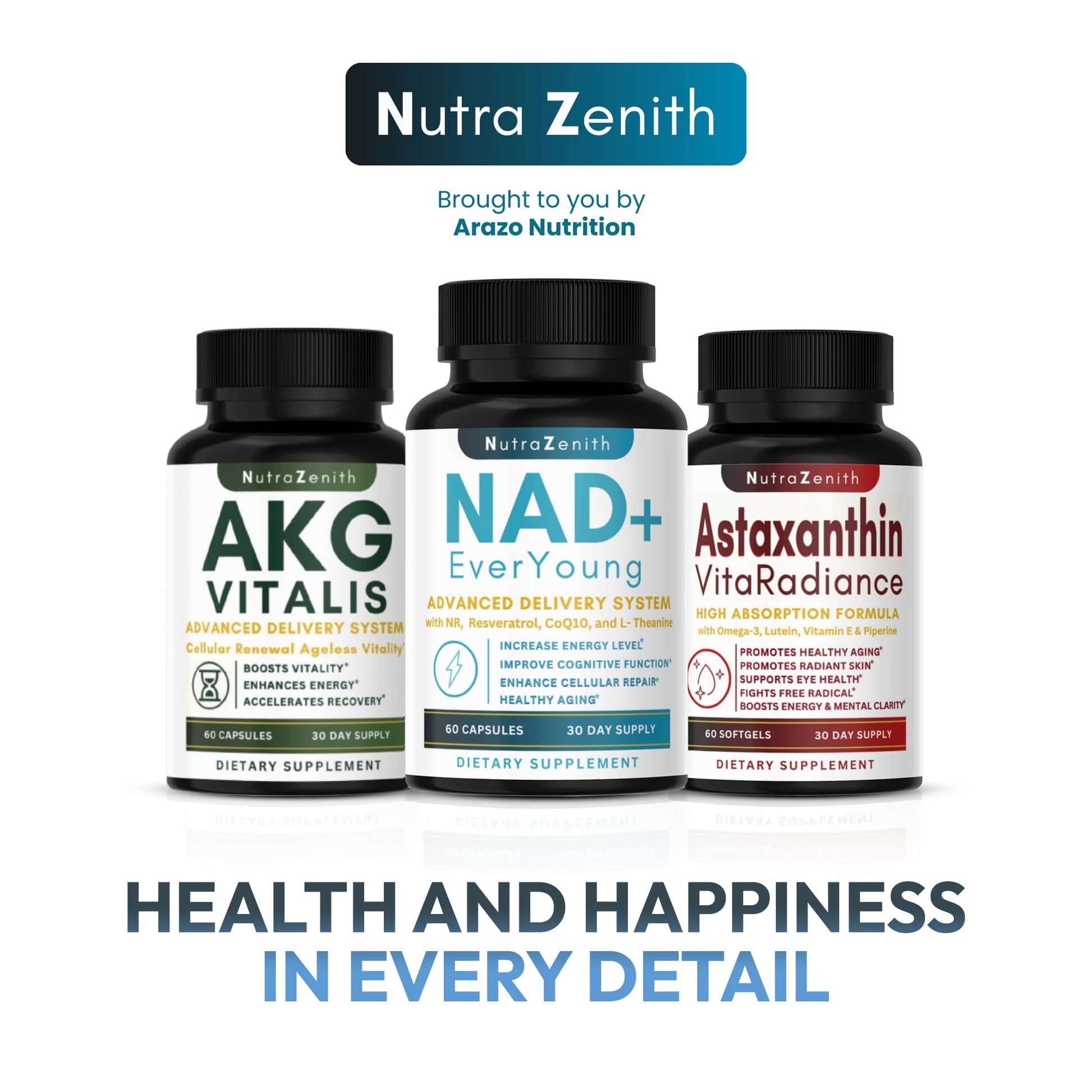 NAD+ Supplement with Nicotinamide Riboside (NMN Alternative), CoQ10 & Resveratrol – 60 Capsules for Healthy Aging Support, Energy Boost & Cognitive Function Enhancement – Cellular Renewal & Vitality Arazo NutritionBuy Supplements Australia
