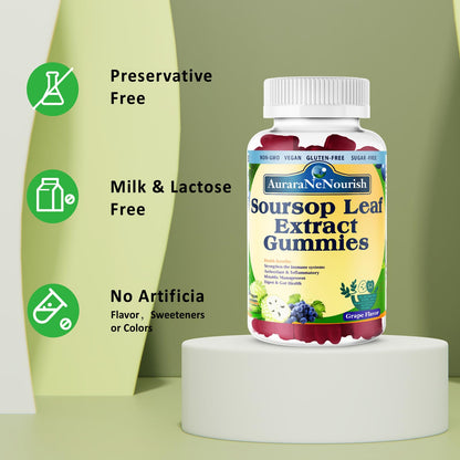 AuraraNeNourish Sugar Free Soursop Gummies with Probiotics & Fiber 100 Billion CFUs, Organic Soursop Leave Extract with Vitamin C B-Complex for Digestive Gut Health, Energy Balance, Immune Boost AuraraNeNourishBuy Supplements Australia