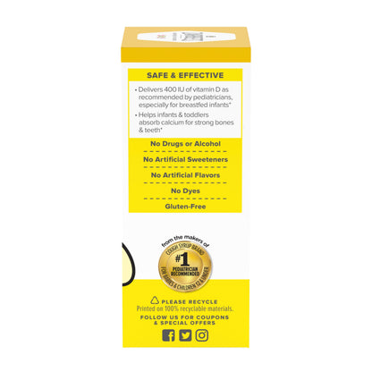 Zarbee's Vitamin D Drops for Infants, 400IU (10mcg) Baby & Toddler Liquid Supplement, Newborn & Up, Dropper Syringe Included, 0.47 Fl Oz