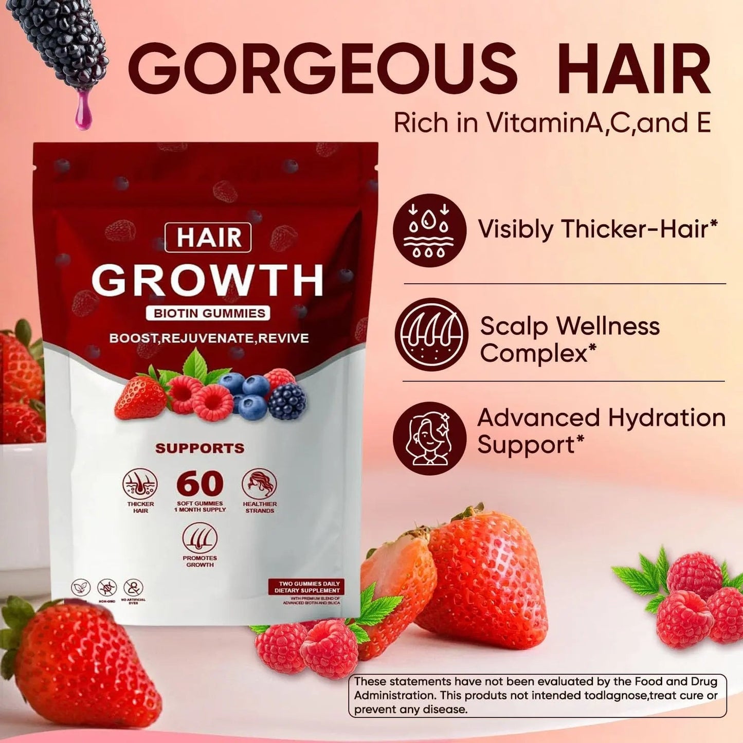 Neonomicon Lumin Hair Growth Gummies – with Biotin, Vitamin C & E, Rosemary, Saw Palmetto – Supports Healthy Hair Growth & Strength Neonomicon