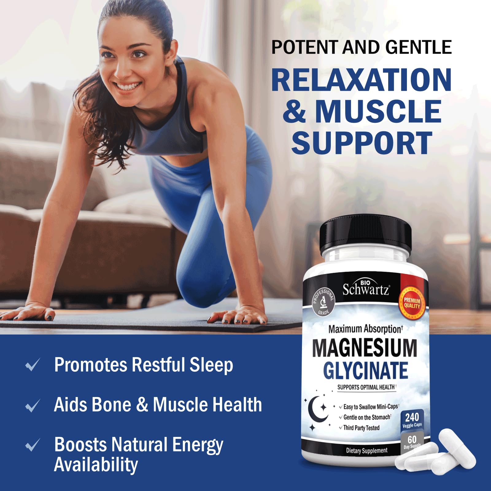 BioSchwartz Magnesium Glycinate 500mg Capsules (240 Mini Caps) Maximum Absorption Magnesium Supplement for Healthy Nerves Muscles Heart Mood and Sleep Support (Vegan, Gluten-Free, Non-GMO) BioSchwartzBuy Supplements Australia