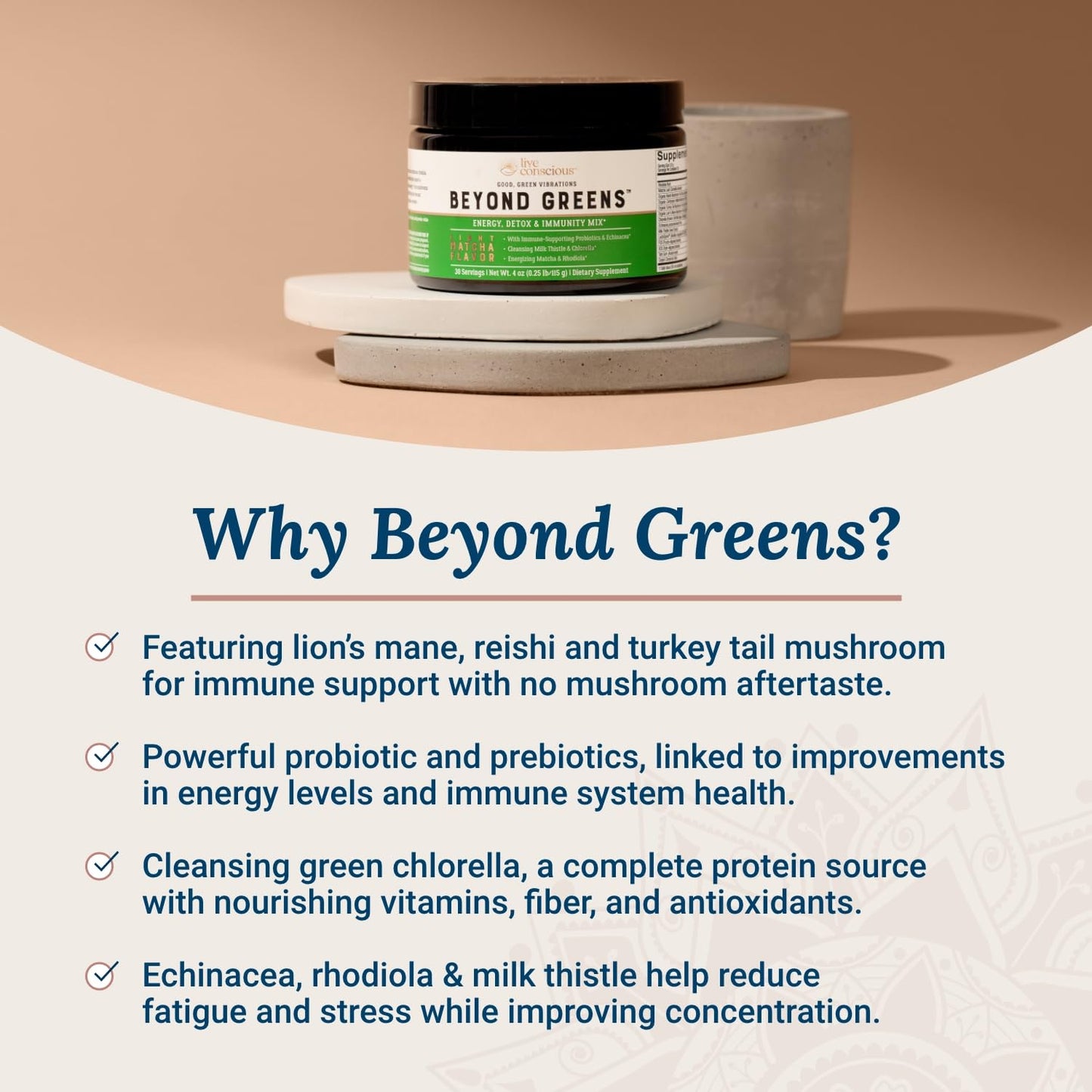 Live Conscious Beyond Greens Concentrated Superfood Powder - Matcha Flavor w/Chlorella, Echinacea, Probiotics for Immune Support & Energy - 30 Servings (2-Pack) Live ConsciousBuy Supplements Australia