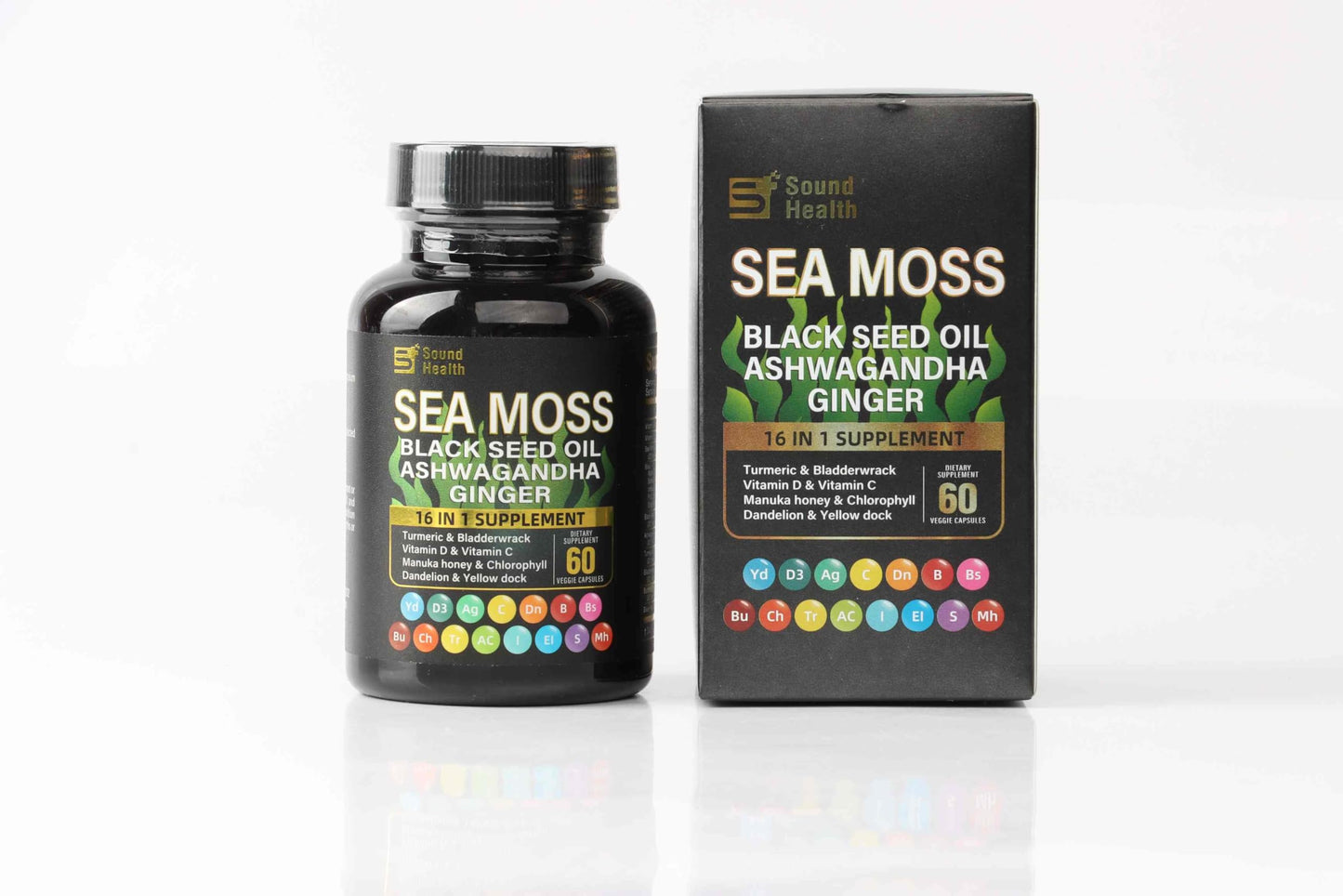 Sea Moss Capsules with Ashwagandha, Turmeric, Bladderwrack, Vitamins C & D for Natural Energy, Sleep Support & Hair Growth, 1200mg Herbal Blend, for Man & Women, Third-Party Tested，16-in-1 Supplement SoundHealthBuy Supplements Australia