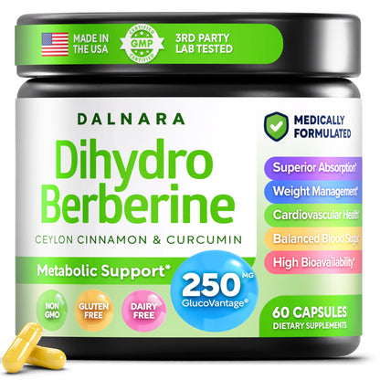 Dalnara Dihydroberberine Capsules 250mg, 60 Count - Supports Metabolic Wellness & Balanced Energy, Non-GMO,Dihydroberberine Supplement DalnaraBuy Supplements Australia