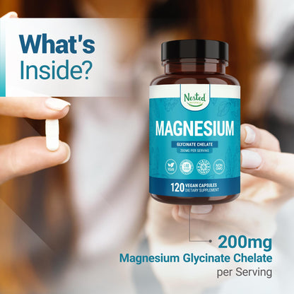 Nested Naturals Magnesium Glycinate Chelate - 200mg Chelated Magnesium Supplement for Muscle Cramps, Relaxation, & Sleep Support - 100% Albion TRACCS Buffered