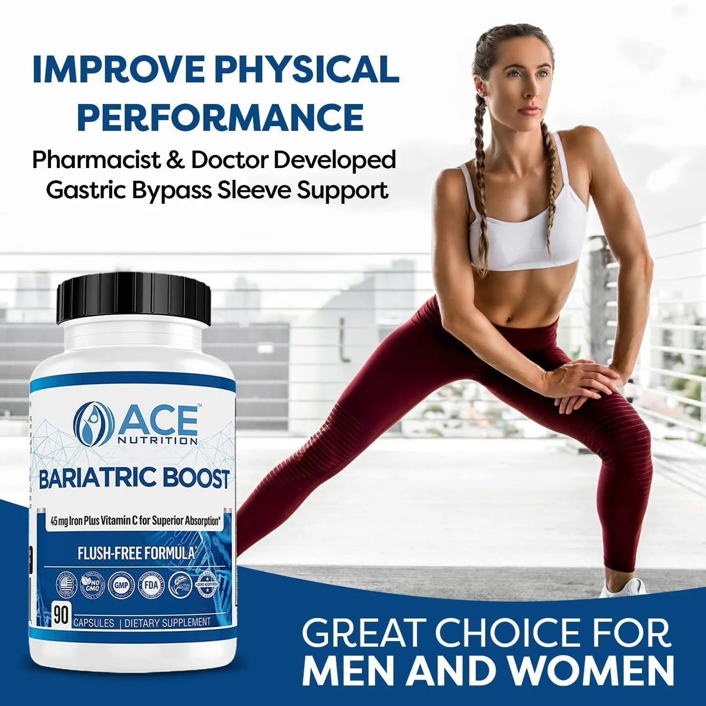 Bariatric Boost One-A-Day Multivitamin 90 Day Supply with 45mg Iron Post Gastric Bypass Sleeve Surgery | Non-GMO, Gluten Free, Bariatric Multivitamin Made in USA | ACE NUTRITIONBuy Supplements Australia