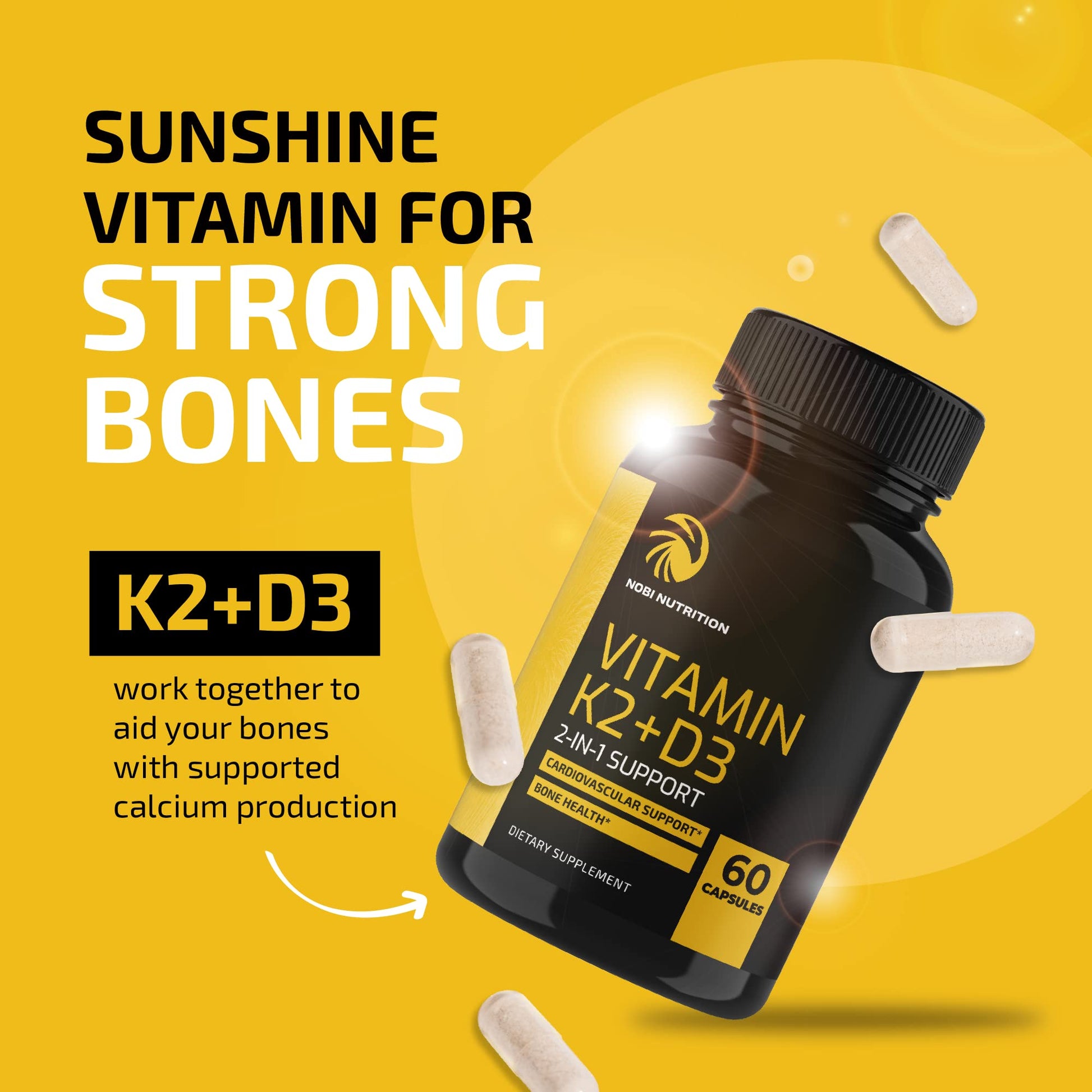 Vitamin D3 K2 5000 IU for Immune System, Strong Bones & Teeth Support | Vitamin D3 Nobi NutritionBuy Supplements Australia