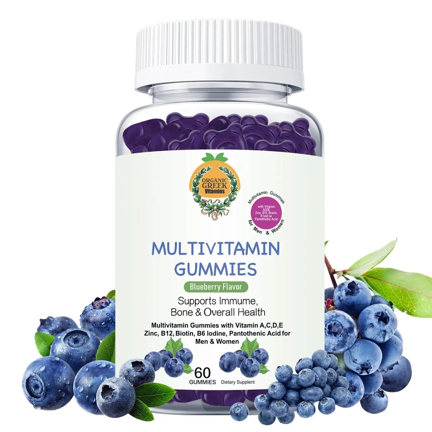 Organic Greek® Multivitamin Gummies with Vitamin A, C, D, E, Zinc, B12, Biotin, B6, Iodine, Pantothenic Acid for Men & Women Organic GreekBuy Supplements Australia