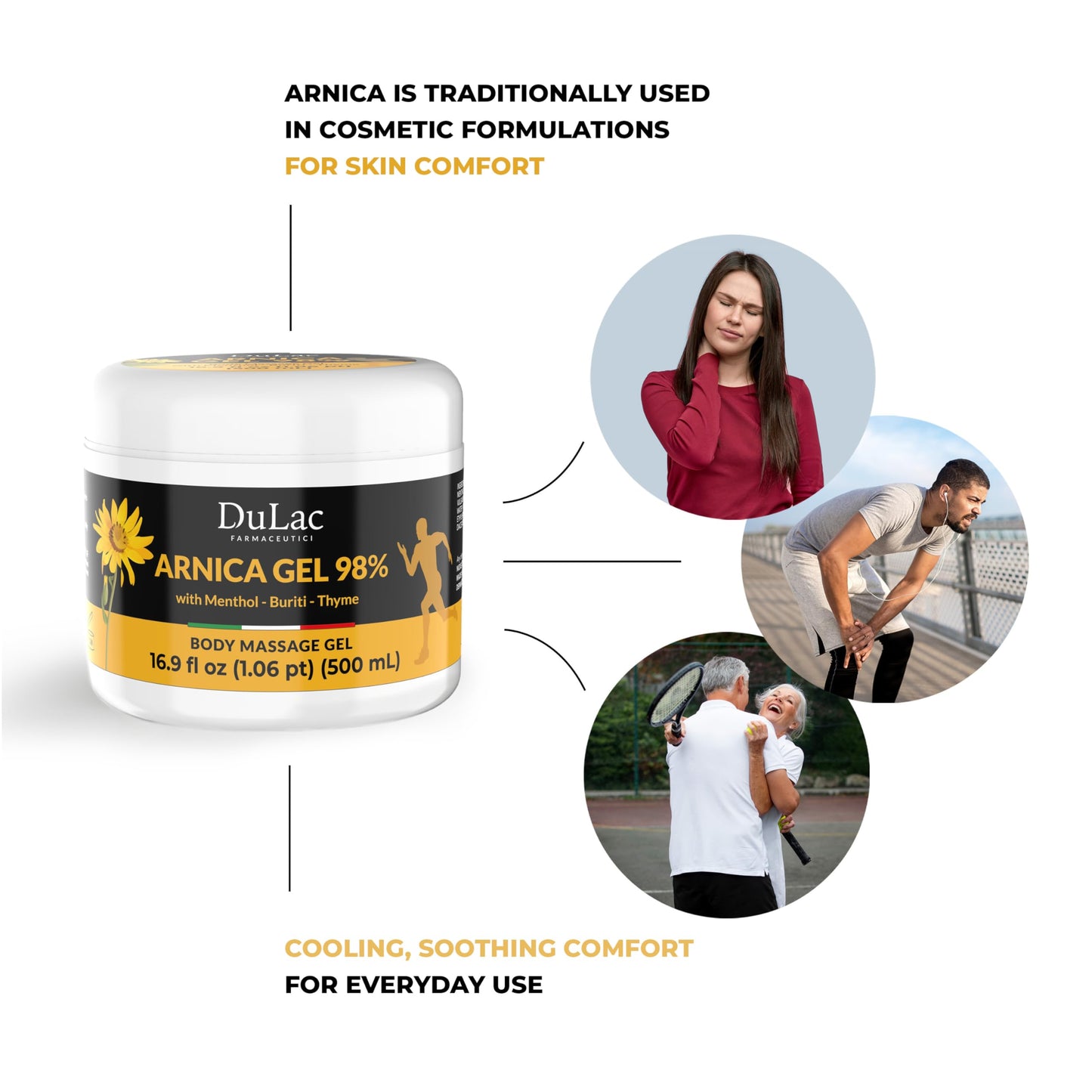 Dulac Arnica Body Massage Gel – Water-Based Cosmetic Massage Gel with Arnica Montana, Fast-Absorbing Lightweight Texture, Non-Greasy Feel, Dermatologically Tested, 16.9 fl oz DULÀC FARMACEUTICI 1982Buy Supplements Australia