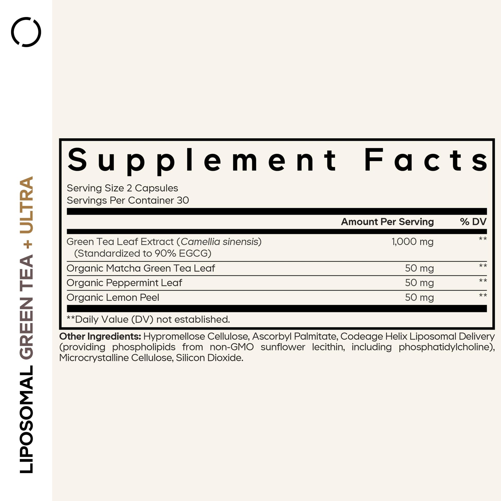 Codeage Liposomal Green Tea+ Ultra Potency - EGCG 90% Green Tea Extract, Organic Matcha Green Powder, Peppermint, Lemon Peel - Vegan, Non-GMO, Gluten-Free - Liposomal Delivery - 60 Capsules CodeageBuy Supplements Australia