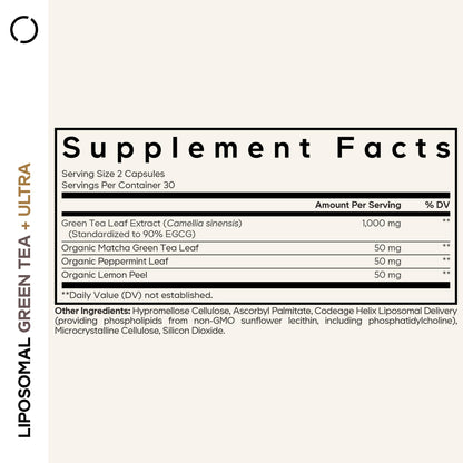 Codeage Liposomal Green Tea+ Ultra Potency - EGCG 90% Green Tea Extract, Organic Matcha Green Powder, Peppermint, Lemon Peel - Vegan, Non-GMO, Gluten-Free - Liposomal Delivery - 60 Capsules CodeageBuy Supplements Australia