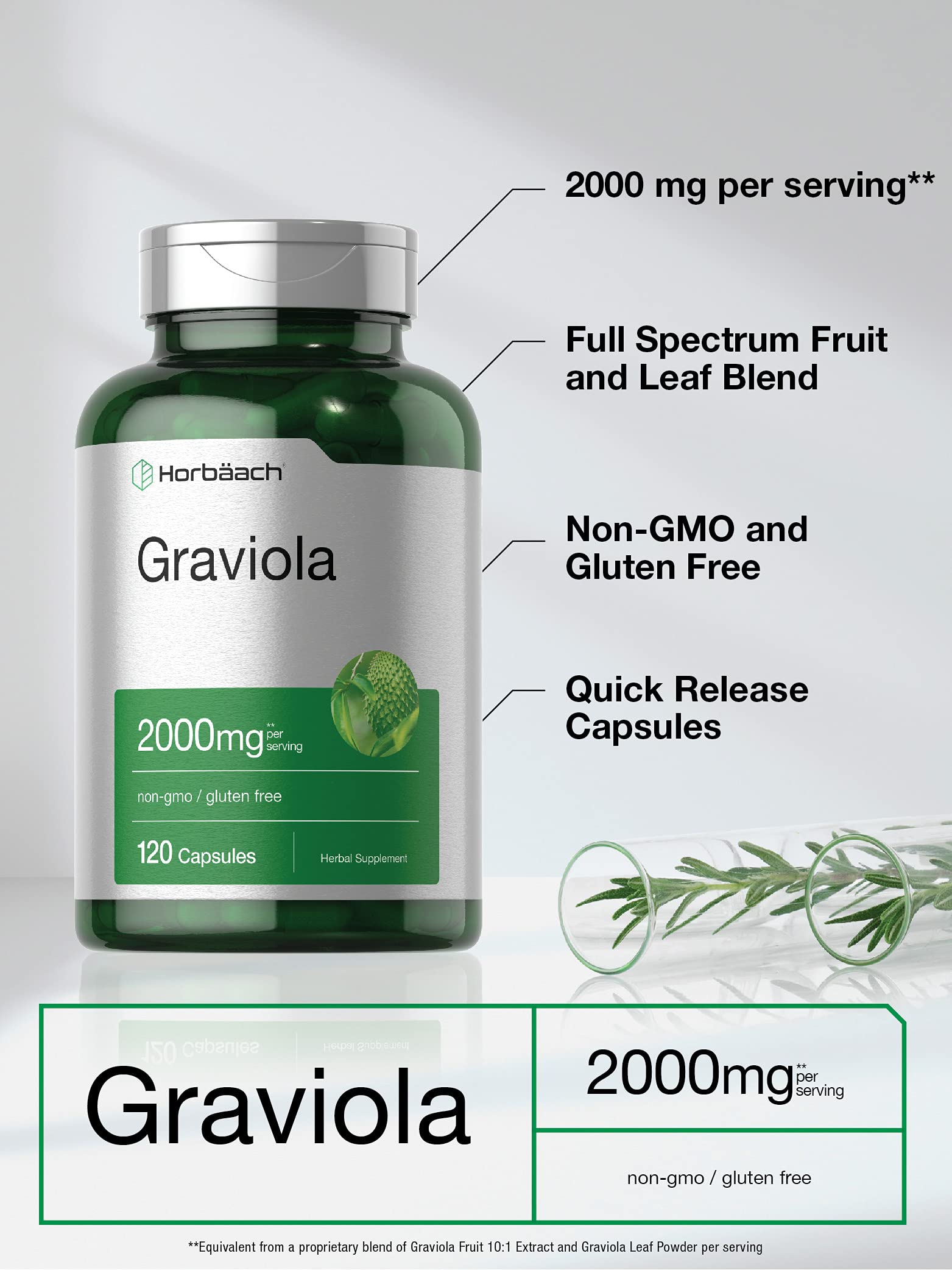 Graviola Extract 2000 mg 120 Capsules With Graviola Proprietary Blend Ingredient HorbäachBuy Supplements Australia