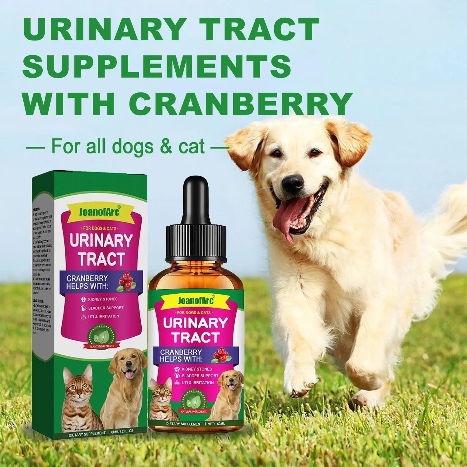 Urinary Tract for Cats, Cat & Dog Urinary Tract Drops Infection Remedy with Cranberry Dog Supplements, Cranberry Kidney Bladder Support Supplement - 60ml / 2 Fl.oz JoanofArcBuy Supplements Australia