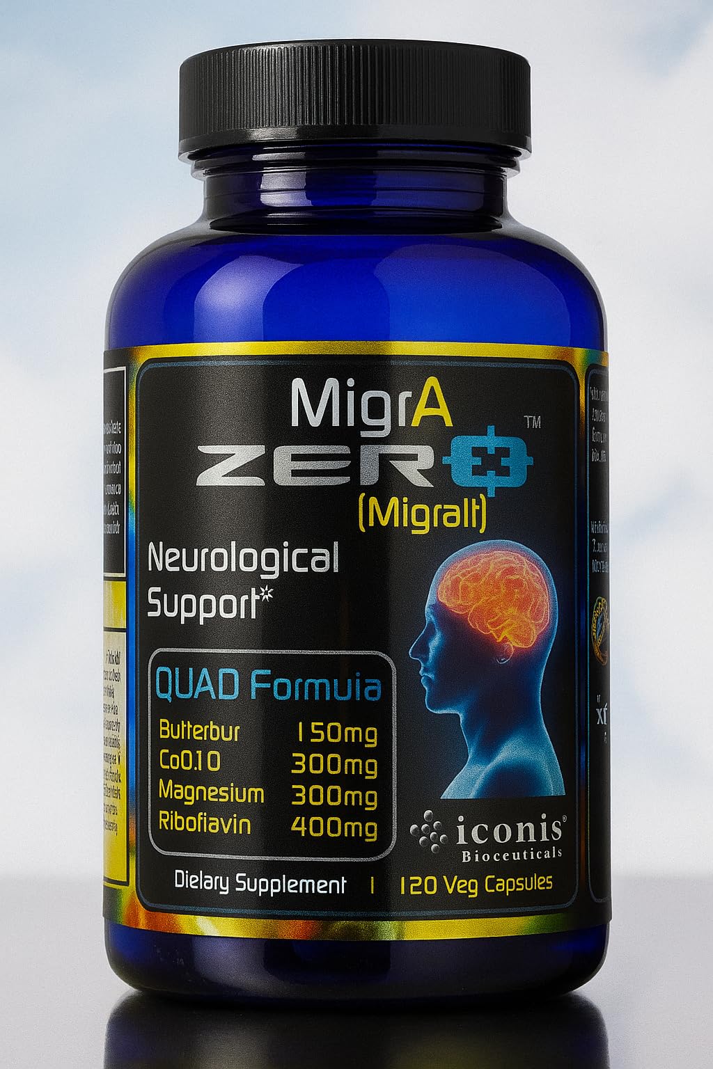 Migraine Relief, Quad-Formula with PA-Free Butterbur (150mg), CoQ10 (300mg), Magnesium Glycinate (300mg), High-Dose Riboflavin (400mg) - MigrA Zero (120 Caps) Optimal Dosing for Migraine Sufferers Iconis BioceuticalsBuy Supplements Australia