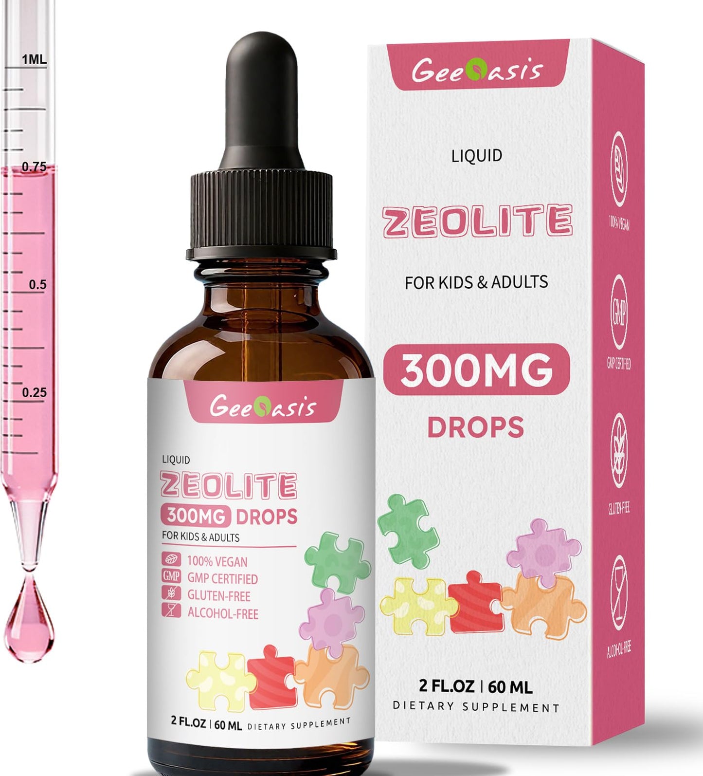Geeoasis Zeolite Detox for Kids & Adults, 300 mg Zeolite Clinoptilolite Liquid with Vitamin B12 & D3, Vitamin C & Zinc Gluconate, Immune Support & Gut Health, Natural Strawberry Flavor, 2 Fl Oz GeeoasisBuy Supplements Australia