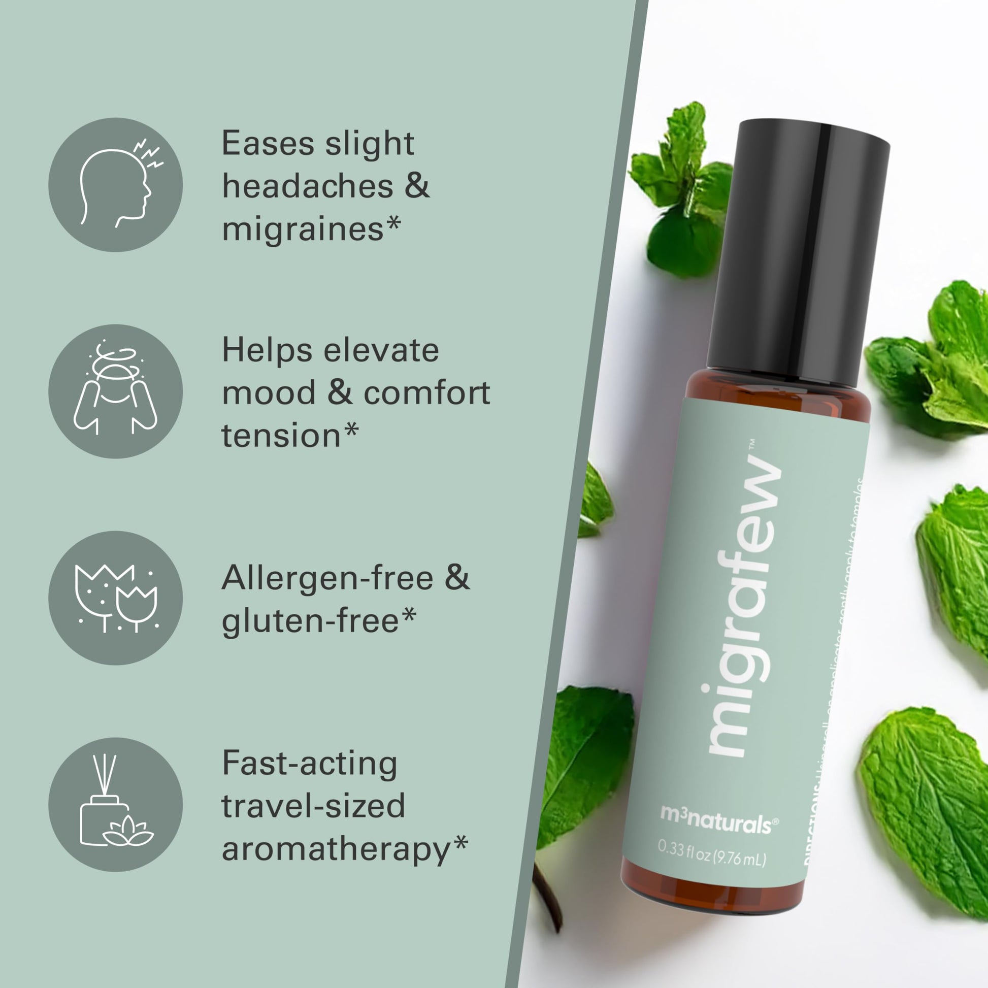 MigraFew Aromatherapy Migraine Roll On | Compact Headache Relief with Cooling Metal Roller for Head Tension and Pressure, Made with Peppermint, Spearmint and Lavender Essential Oils (Pack of 2) by M3 M3 NaturalsBuy Supplements Australia