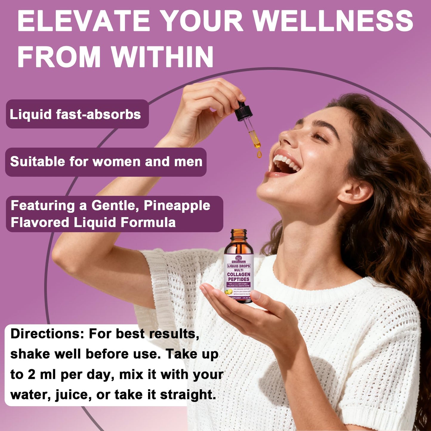 Multi Collagen Peptides Liquid Drops, 2oz – Types I, II, III, V, X, Hydrolyzed Collagen Complex for Hair, Skin, Nails, Bones & Joint Support | Collagen Supplement w. Hyaluronic Acid, Biotin, Vitamin C WellVeraVidaBuy Supplements Australia