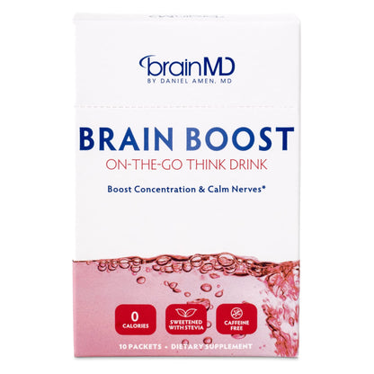 BRAINMD Dr Amen Brain Boost On The Go - 10 Packets, Berry Flavor - Nootropic Drink Powder, Promotes Focus, Clarity & Mental Energy - Caffeine Free, Gluten Free - 10 Servings BRAINMDBuy Supplements Australia