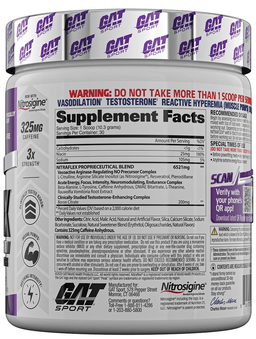 GAT SPORT, Nitraflex Advanced Pre-Workout Powder, Increases Blood Flow, Boosts Strength GAT SPORTBuy Supplements Australia