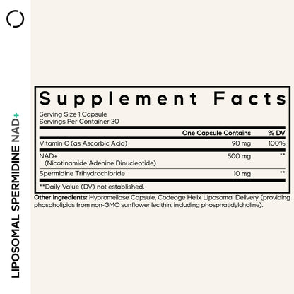 Codeage Liposomal Spermidine NAD+ Spermidine Supplement - 500 Mg NAD+ Vitamin C - Liposomal Delivery - Nicotinamide Adenine Dinucleotide Pills - 1 Capsule Per Serving - Vegan, Non-GMO - 30 Capsules CodeageBuy Supplements Australia