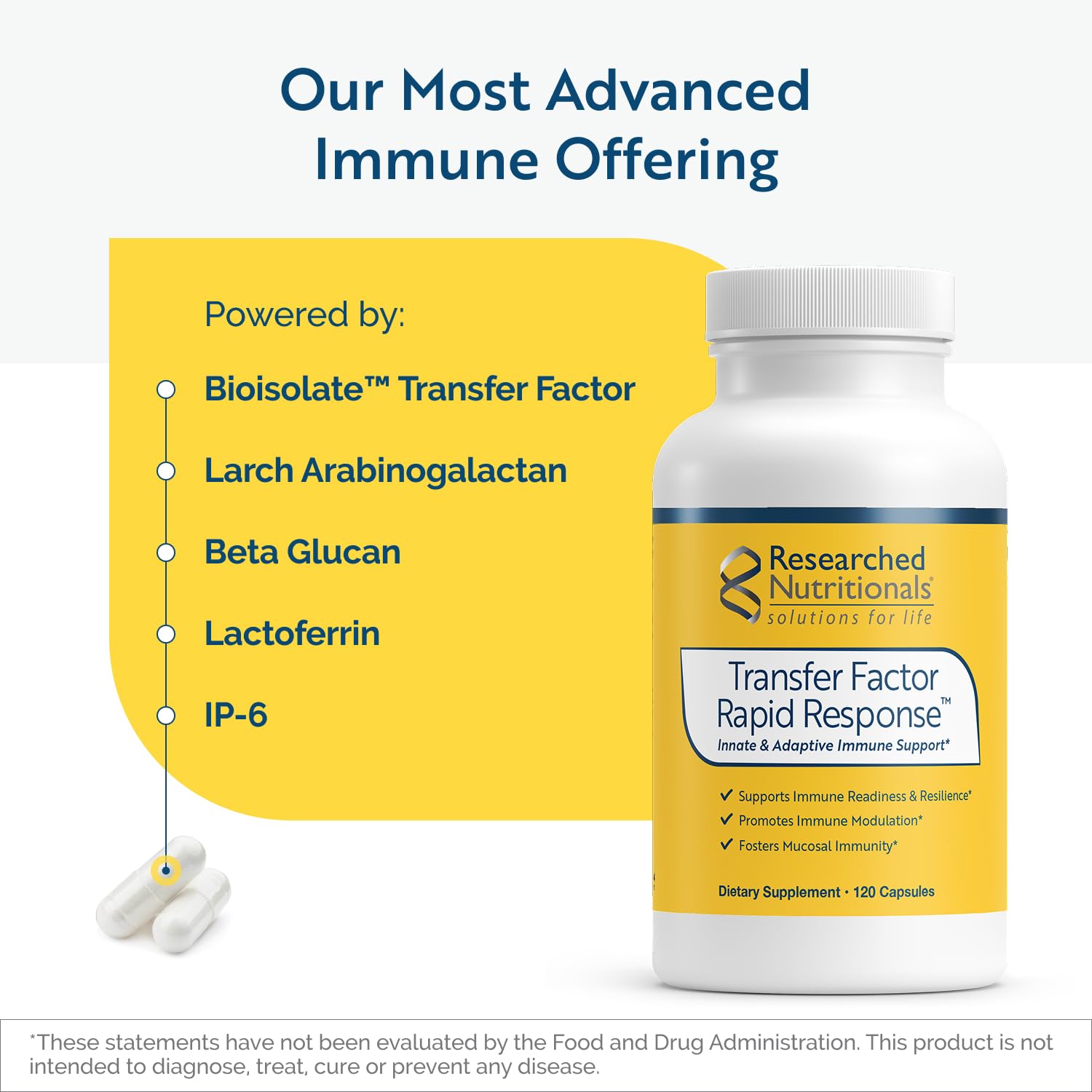 Researched Nutritionals Transfer Factor Rapid Response Immune Support Supplement - Colostrum Blend with Beta Glucan, IP-6 & Lactoferrin, Fast-Acting Innate & Adaptive Immune Modulation (120 Capsules) Researched NutritionalsBuy Supplements Australia