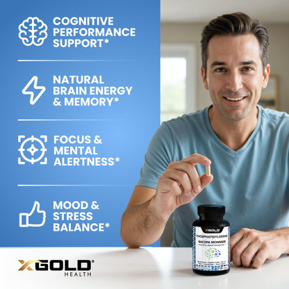 PhosphatidylSerine & Bacopa Monnieri 800 mg 2 in 1 Supplement - Natural Brain Enhancer/Nootropic for Enhanced Focus and Concentration, Memory Support, & Cognitive Function - 120 Vegetarian Capsules X Gold HealthBuy Supplements Australia