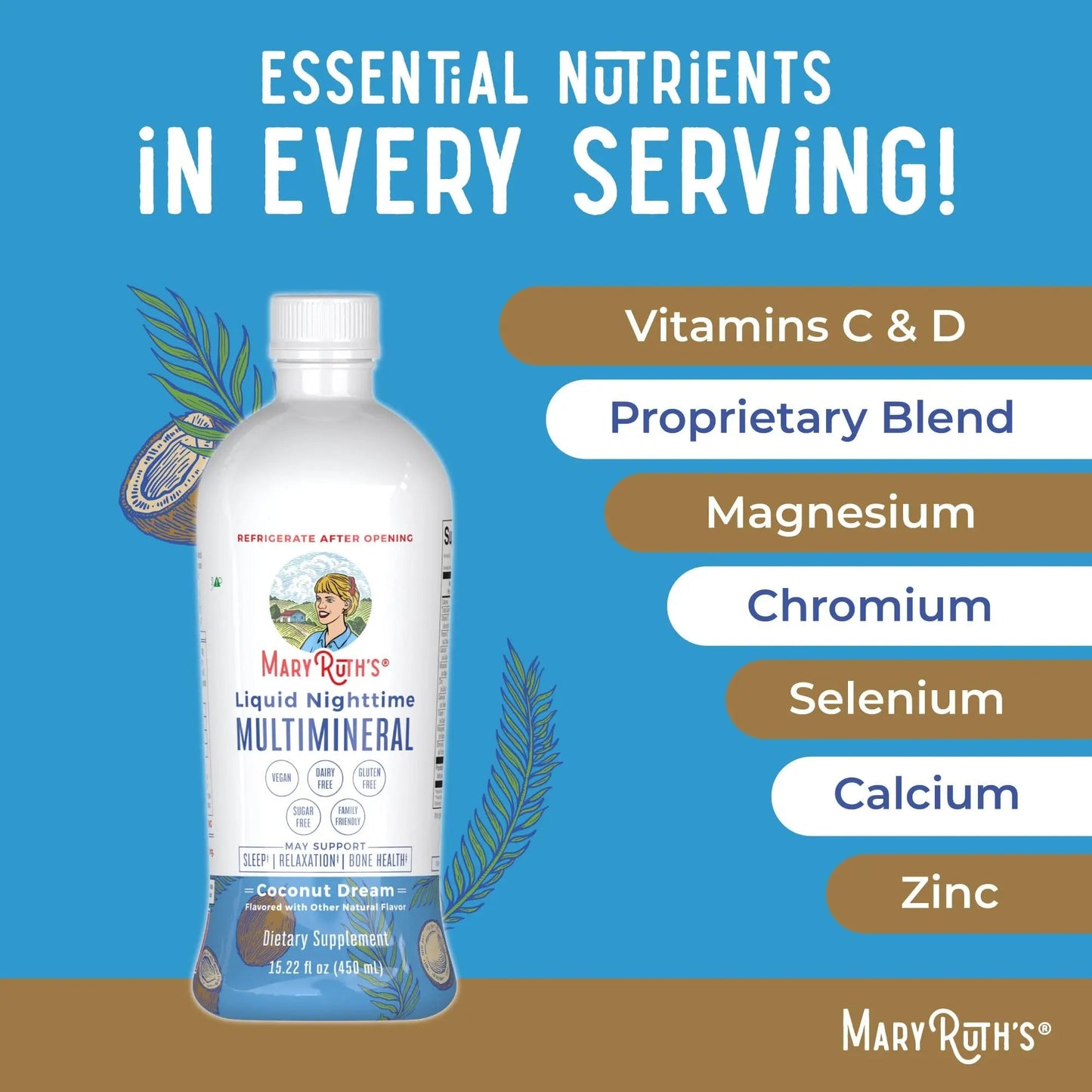 MaryRuth's Multivitamin Gummies for Women (Strawberry) & Liquid Nighttime Multimineral (Coconut, 15.22oz) | Clean Label Project Verified MARYRUTH'S