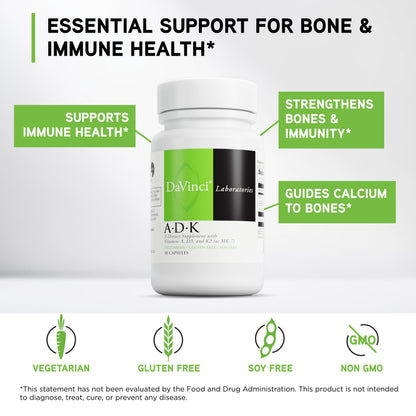 DAVINCI Labs ADK - Helps Support Bone, Heart & Immune Health - Dietary Supplement with Vitamins A, D3 & K2 (as MK-7) - Vegetarian