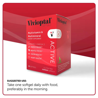 Vivioptal Active, 90 Softgels, Ginseng & Omega 3, Multivitamin & Multimineral, Gluten Free, German Formula Vivioptal Vitamins